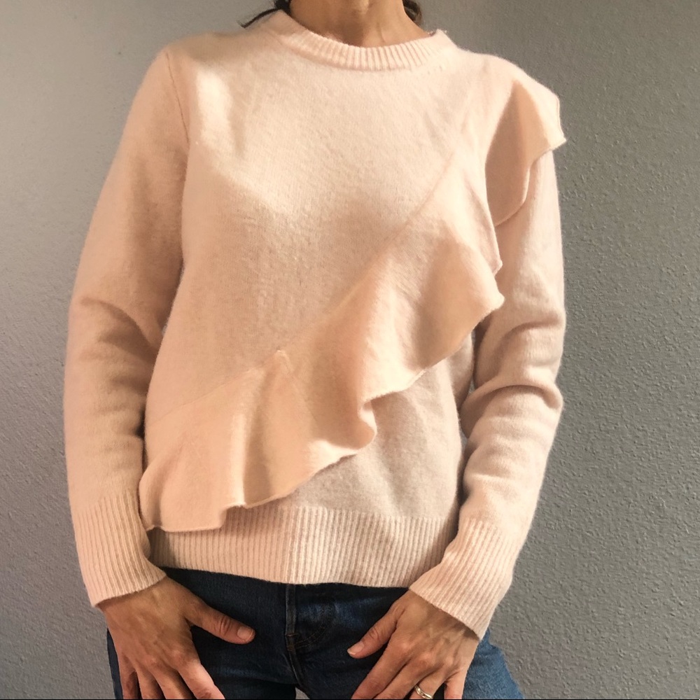 J. Crew Ruffle Crew Neck Boiled Wool Pale Pink S